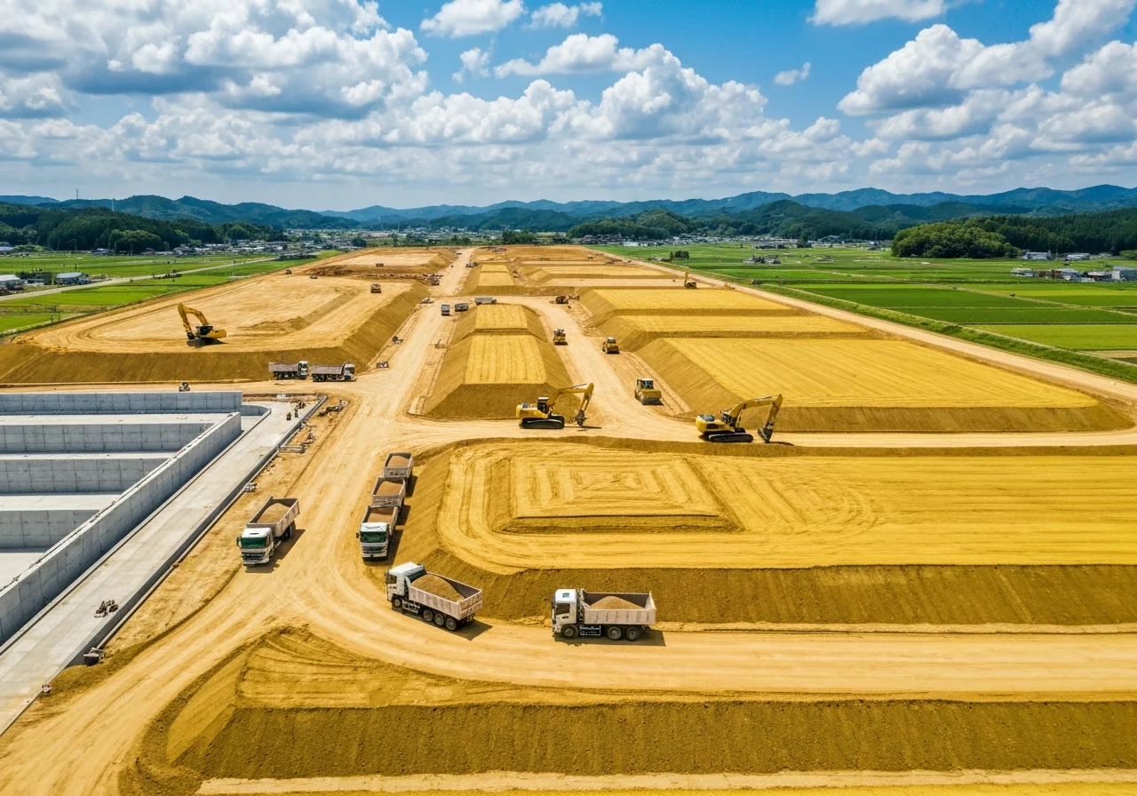 大熊町 中間貯蔵施設造成工事（大規模造成現場の俯瞰）